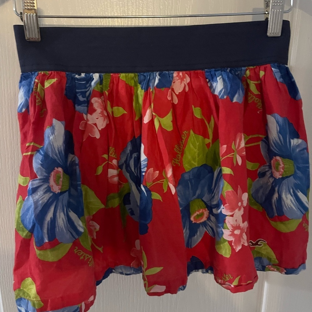 Hollister Red and Blue Floral Skater Skirt